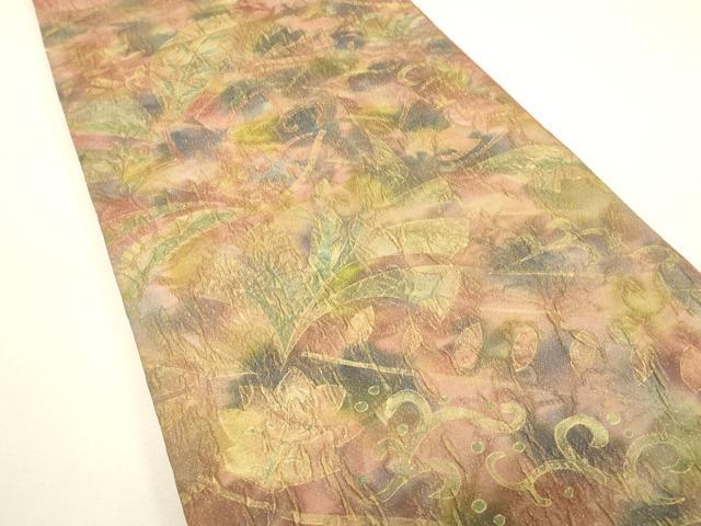 平和屋着物▼太鼓柄袋帯 作家物 ふくれ織 更紗花文 金彩 金通し地 正絹 逸品 DABJ1235az