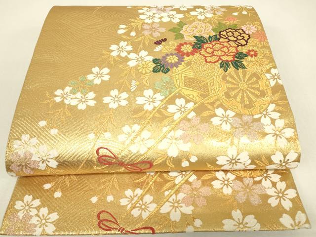 平和屋着物▼六通柄袋帯 花車文 金糸 正絹 逸品 DABJ1238az