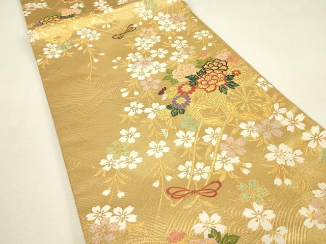 平和屋着物▼六通柄袋帯 花車文 金糸 正絹 逸品 DABJ1238az