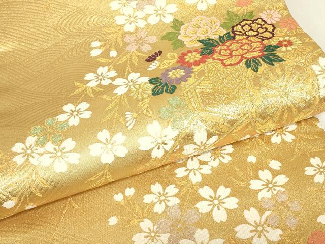 平和屋着物▼六通柄袋帯 花車文 金糸 正絹 逸品 DABJ1238az