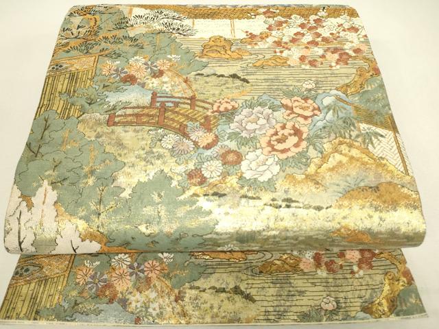 平和屋着物▼六通柄袋帯 竜安寺石庭 金糸 正絹 逸品 DABJ1239az
