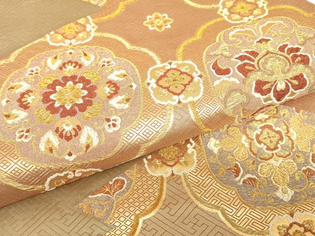 平和屋着物▼六通柄袋帯 正倉院花文 金糸 正絹 逸品 DABJ1244az
