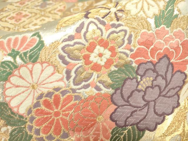 平和屋着物▼六通柄袋帯 唐織 正倉院花丸文 金銀糸 正絹 逸品 DABJ1267az