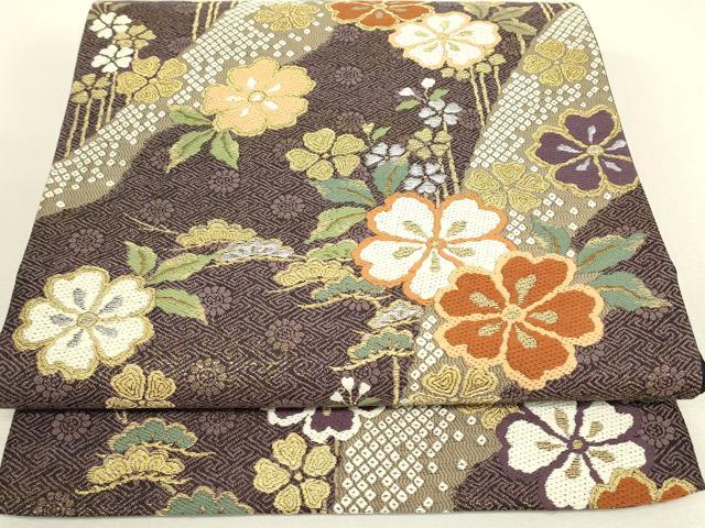 平和屋着物▼六通柄袋帯 唐織 花松文 金銀糸 やまと謹製 正絹 逸品 DABJ1292az
