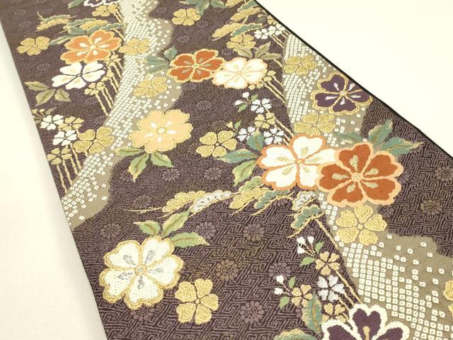 平和屋着物▼六通柄袋帯 唐織 花松文 金銀糸 やまと謹製 正絹 逸品 DABJ1292az