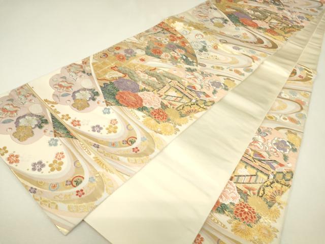 平和屋着物▼六通柄袋帯 能衣扇面辻が花 金糸 正絹 逸品 DABJ1321az
