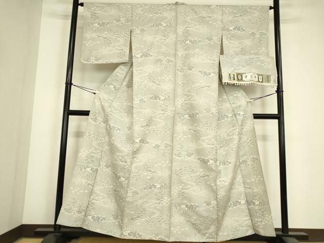 平和屋着物▽上質な紬 単衣 雪花絣 風景樹林文 証紙付き 正絹 逸品 DABJ1346az