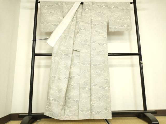 平和屋着物▽上質な紬 単衣 雪花絣 風景樹林文 証紙付き 正絹 逸品 DABJ1346az