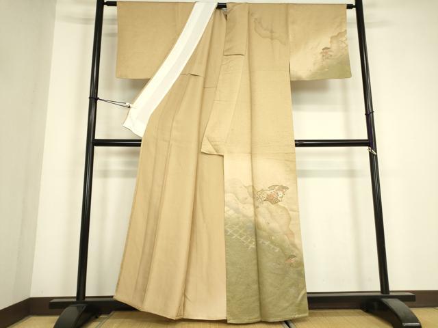 平和屋着物▽中国三大刺繍 スワトウ刺繍 汕頭刺繍 訪問着 単衣 地紙花松文 暈し染め 金彩 正絹 逸品 DABJ1357az