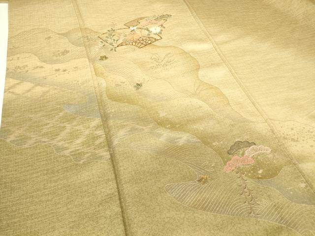 平和屋着物▽中国三大刺繍 スワトウ刺繍 汕頭刺繍 訪問着 単衣 地紙花松文 暈し染め 金彩 正絹 逸品 DABJ1357az