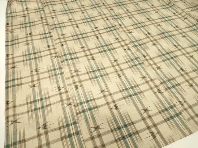 平和屋着物▽上質な紬 単衣 絣格子文 正絹 逸品 DABJ1358az