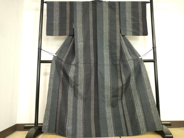 平和屋着物▽結城紬 単衣 亀甲花間道 80亀甲 正絹 逸品 DABJ1364az