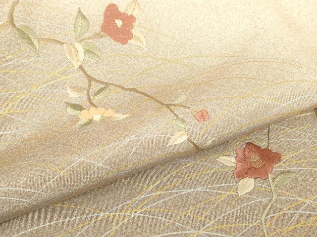 平和屋着物▽訪問着 単衣 刺繍 枝花文 暈し染め 金銀彩 正絹 逸品 DABJ1372az