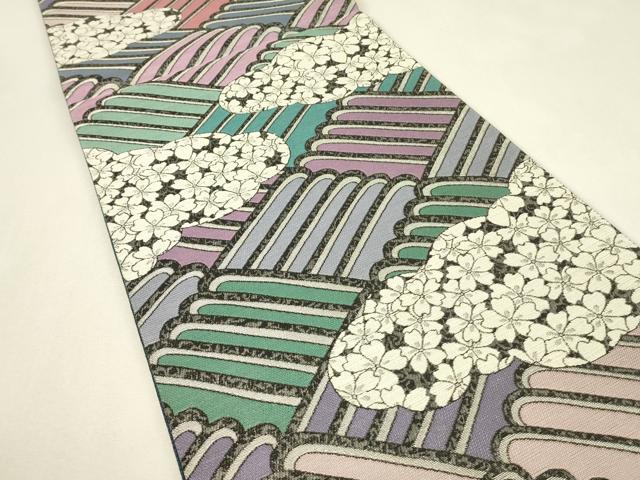 平和屋着物▼西陣 御薗織物謹製 六通柄袋帯 波麗絵 雲取り花文 銀糸 証紙付き 正絹 逸品 未使用 DABJ1406az