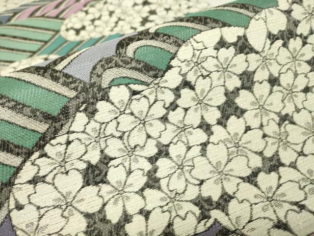 平和屋着物▼西陣 御薗織物謹製 六通柄袋帯 波麗絵 雲取り花文 銀糸 証紙付き 正絹 逸品 未使用 DABJ1406az