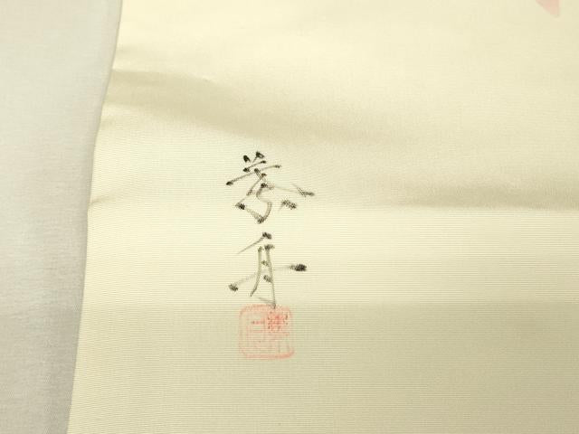 平和屋着物●塩瀬 九寸名古屋帯 作家物 草花文 手描き 正絹 逸品 DABJ1426az