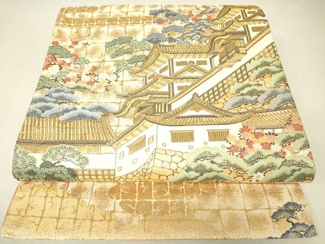 平和屋着物▼六通柄袋帯 名所風景文 金糸 正絹 逸品 DABJ1431az