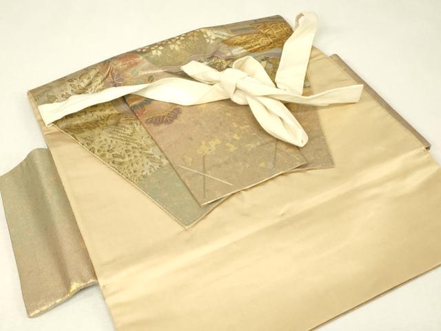 平和屋着物▼つけ帯 螺鈿箔 鴛鴦流水花文 正絹 逸品 DABJ1451az