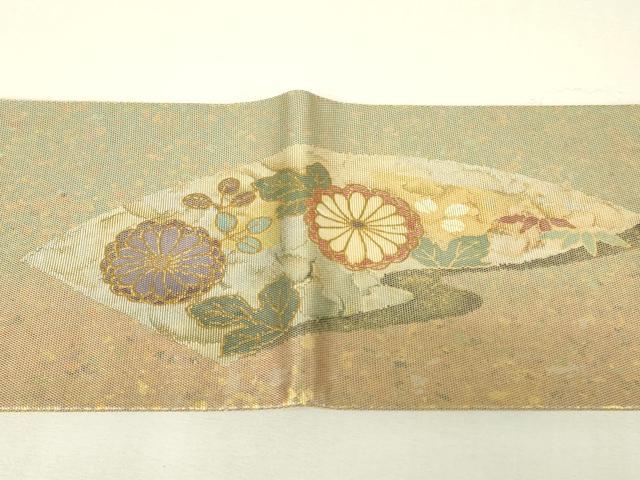 平和屋着物▼つけ帯 螺鈿箔 鴛鴦流水花文 正絹 逸品 DABJ1451az