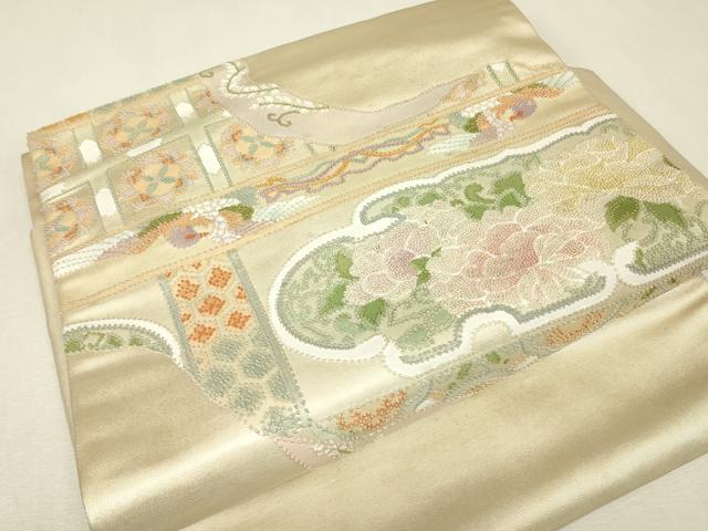 平和屋着物▼中国三大刺繍 相良刺繍 総刺繍 つけ帯 天井花鳥文 正絹 逸品 DABJ1454az