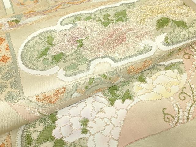 平和屋着物▼中国三大刺繍 相良刺繍 総刺繍 つけ帯 天井花鳥文 正絹 逸品 DABJ1454az