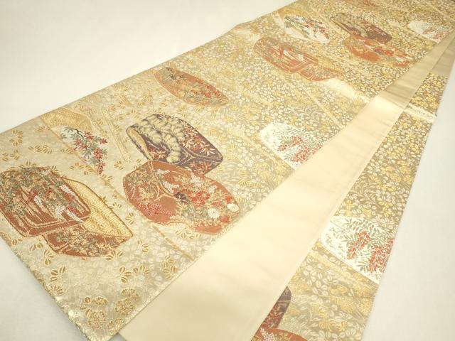 平和屋着物▼六通柄袋帯 花文箱 金糸 正絹 逸品 DABJ1480az