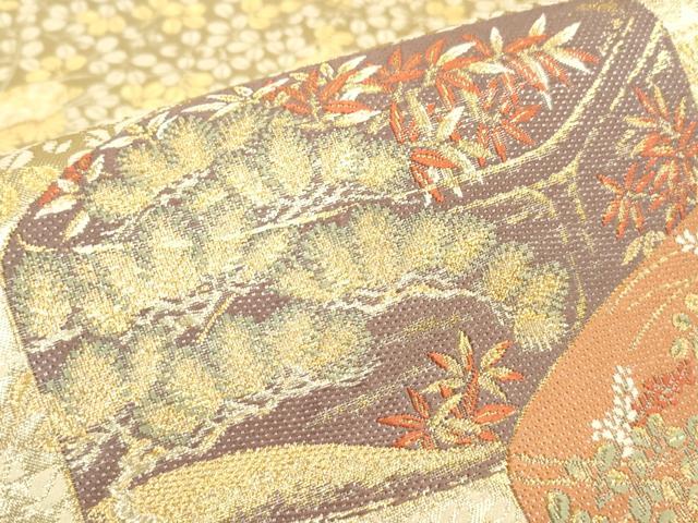 平和屋着物▼六通柄袋帯 花文箱 金糸 正絹 逸品 DABJ1480az