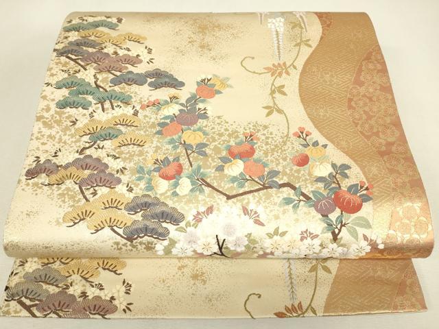 平和屋着物▼六通柄袋帯 唐織 慶長松花文 金糸 正絹 逸品 DABJ1483az