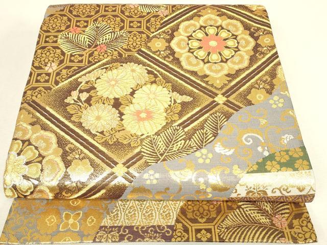平和屋着物▼六通柄袋帯 姫物語 正倉院天井花文 金銀糸 正絹 逸品 DABJ1489az