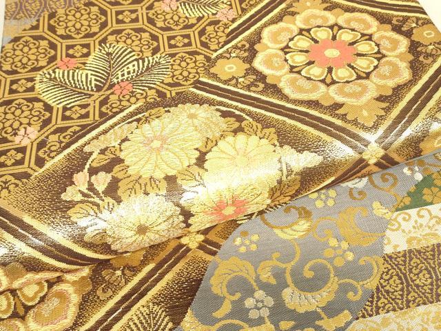平和屋着物▼六通柄袋帯 姫物語 正倉院天井花文 金銀糸 正絹 逸品 DABJ1489az