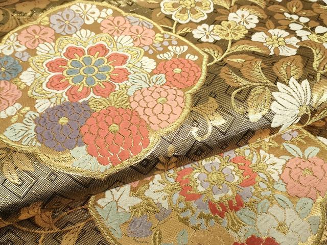 平和屋着物▼佐賀錦 六通柄袋帯 唐織 正倉院花文 金糸 正絹 逸品 DABJ1505az