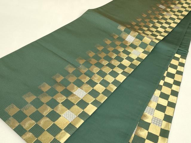 平和屋着物▼六通柄袋帯 市松文 金銀糸 正絹 逸品 DABJ1507az