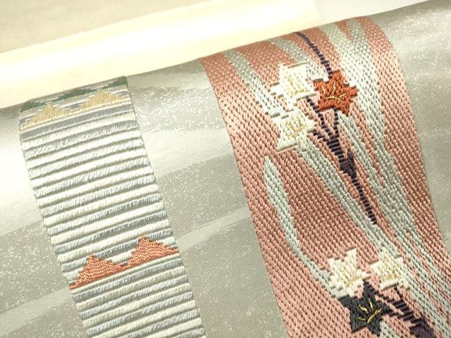 平和屋着物▼絽刺し 区限刺繍 太鼓柄袋帯 短冊花文 金糸 正絹 逸品 DABJ1512az