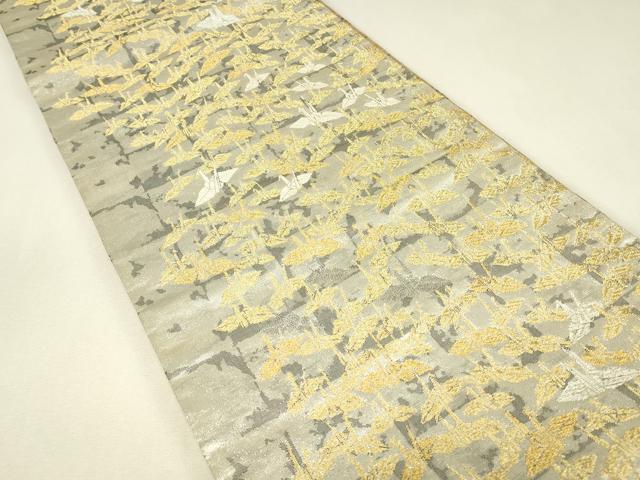 平和屋着物▼佐賀錦 双方向 両面 全通柄袋帯 群鶴文 金銀糸 正絹 逸品 DABJ1540az