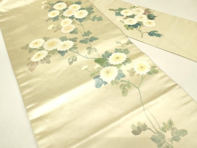 平和屋着物▼中国三大刺繍 相良刺繍 九寸名古屋帯 菊文 手描き 正絹 逸品 DABJ1541az