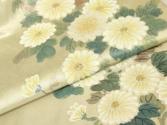 平和屋着物▼中国三大刺繍 相良刺繍 九寸名古屋帯 菊文 手描き 正絹 逸品 DABJ1541az