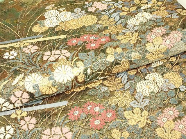 平和屋着物▼六通柄袋帯 休み鳥花文 金糸 引箔 正絹 逸品 DABJ1544az