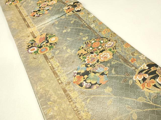 平和屋着物▼六通柄袋帯 吉祥花蝶丸文 金糸 正絹 逸品 DABJ1545az
