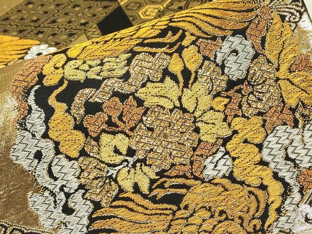 平和屋着物▼六通柄袋帯 雅錦 鳳凰花文 黒地 金銀糸 正絹 逸品 DABJ1547az