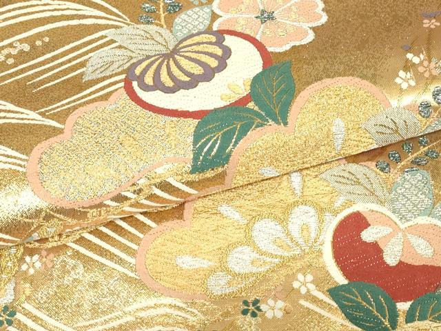 平和屋着物▼六通柄袋帯 吉祥花松文 金銀糸 正絹 逸品 DABJ1551az
