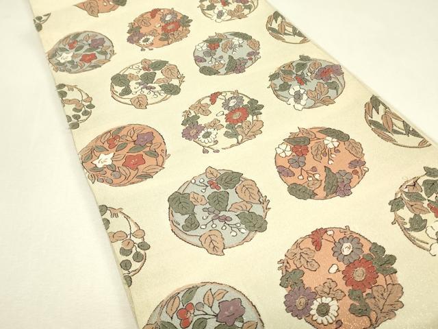 平和屋着物▼綴れ 太鼓柄袋帯 花丸文 正絹 逸品 DABJ1557az