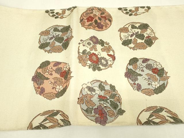 平和屋着物▼綴れ 太鼓柄袋帯 花丸文 正絹 逸品 DABJ1557az