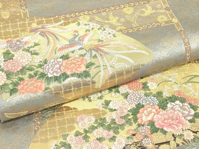 平和屋着物▼六通柄袋帯 綾細羅錦 地紙花鳥文 金糸 正絹 逸品 DABJ1562az