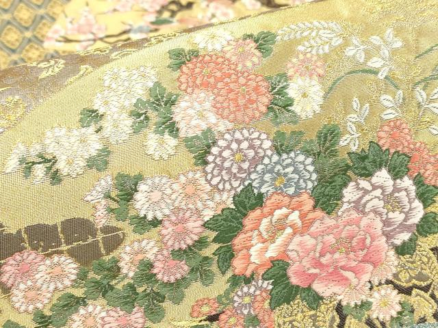 平和屋着物▼六通柄袋帯 綾細羅錦 地紙花鳥文 金糸 正絹 逸品 DABJ1562az