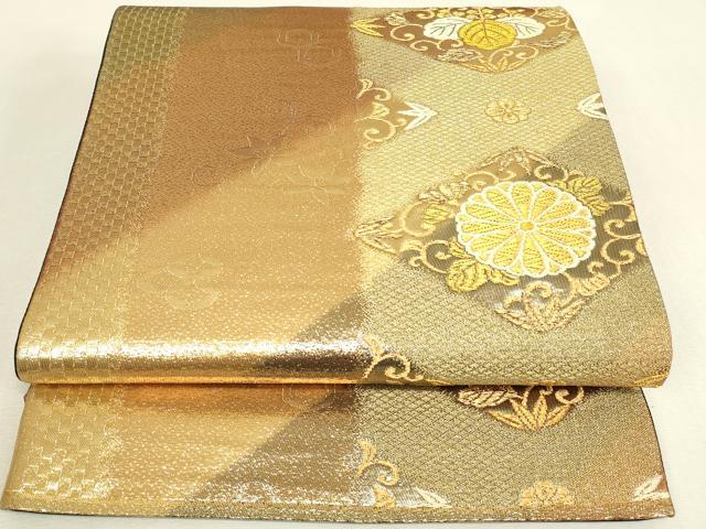 平和屋着物▼六通柄袋帯 桐菊文 金糸 正絹 逸品 DABJ1569az