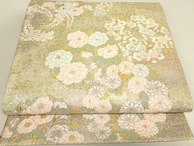 平和屋着物▼六通柄袋帯 花丸文 金糸 正絹 逸品 DABJ1598az