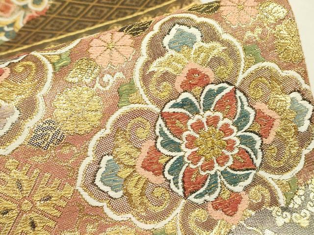 平和屋着物▼六通柄袋帯 正倉院花文 金糸 正絹 逸品 DABJ1599az