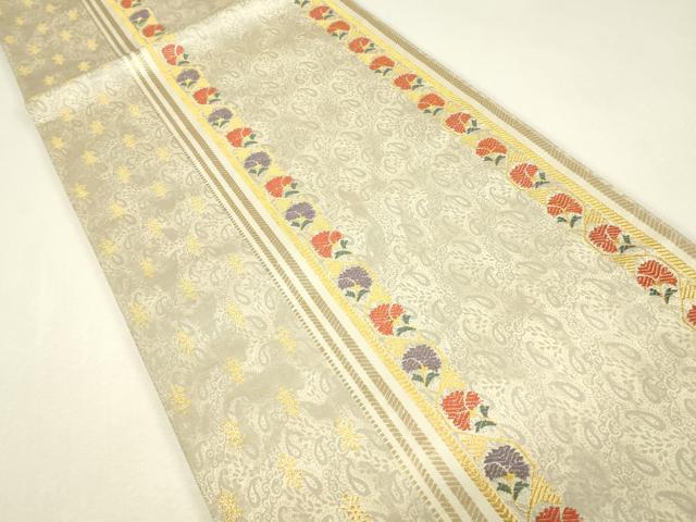 平和屋着物▼六通柄袋帯 印度立樹草花文様 金糸 正絹 逸品 DABJ1645az