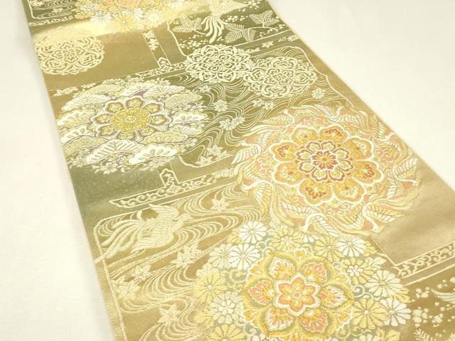 平和屋着物▼六通柄袋帯 嵯峨野オリジナル 正倉院鳳凰花文 金糸 正絹 逸品 DABJ1672az