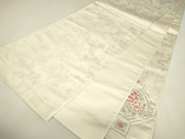 平和屋着物▼西陣 前田徳織物謹製 中国三大刺繍 相良刺繍 総刺繍 太鼓柄袋帯 駒刺繍 蜀江花文 銀糸 引箔 証紙付き 逸品 未使用 DABJ1685az